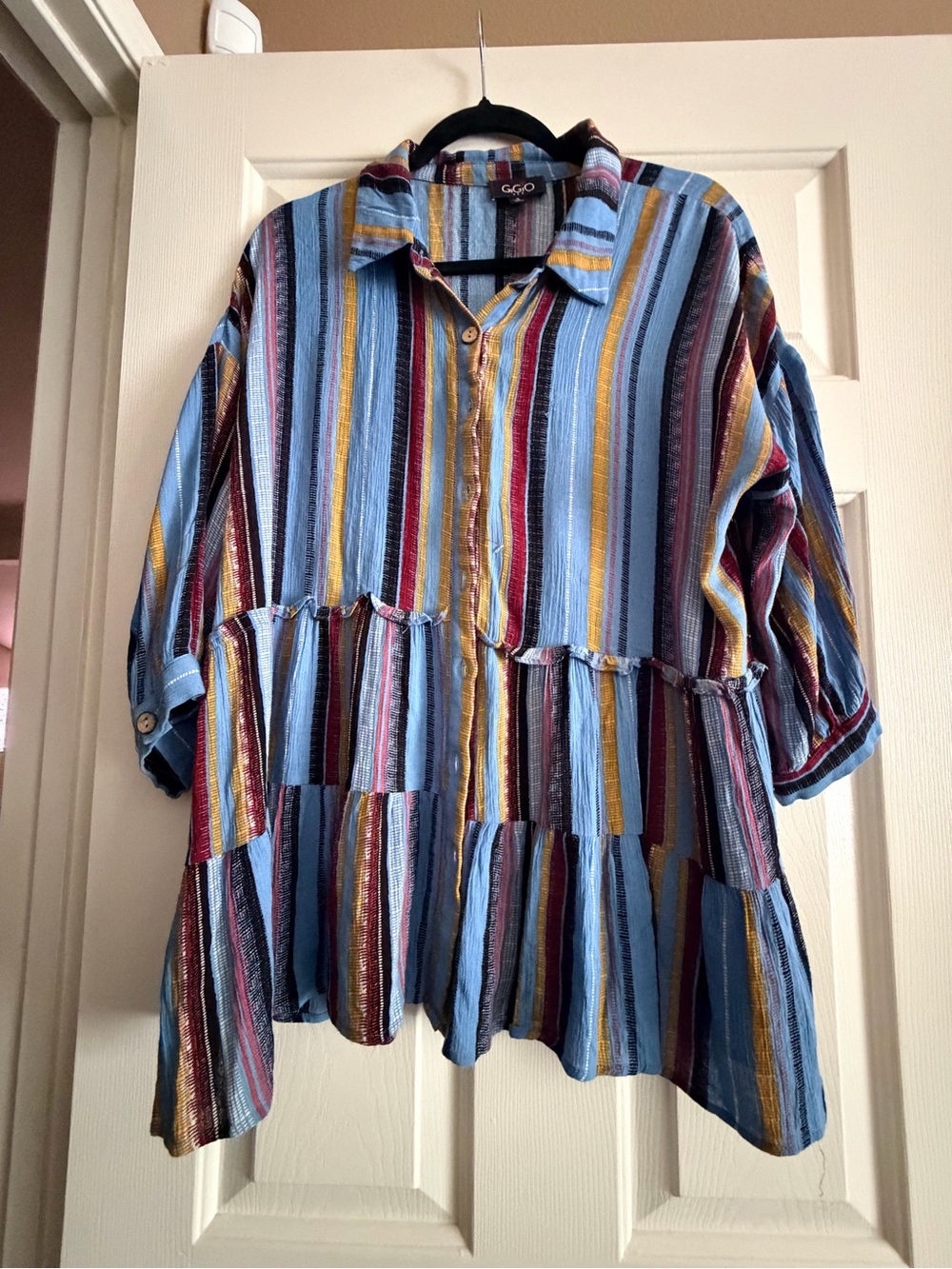 GiGiO Blue Multi-Stripe Tiered Button-Up Tunic